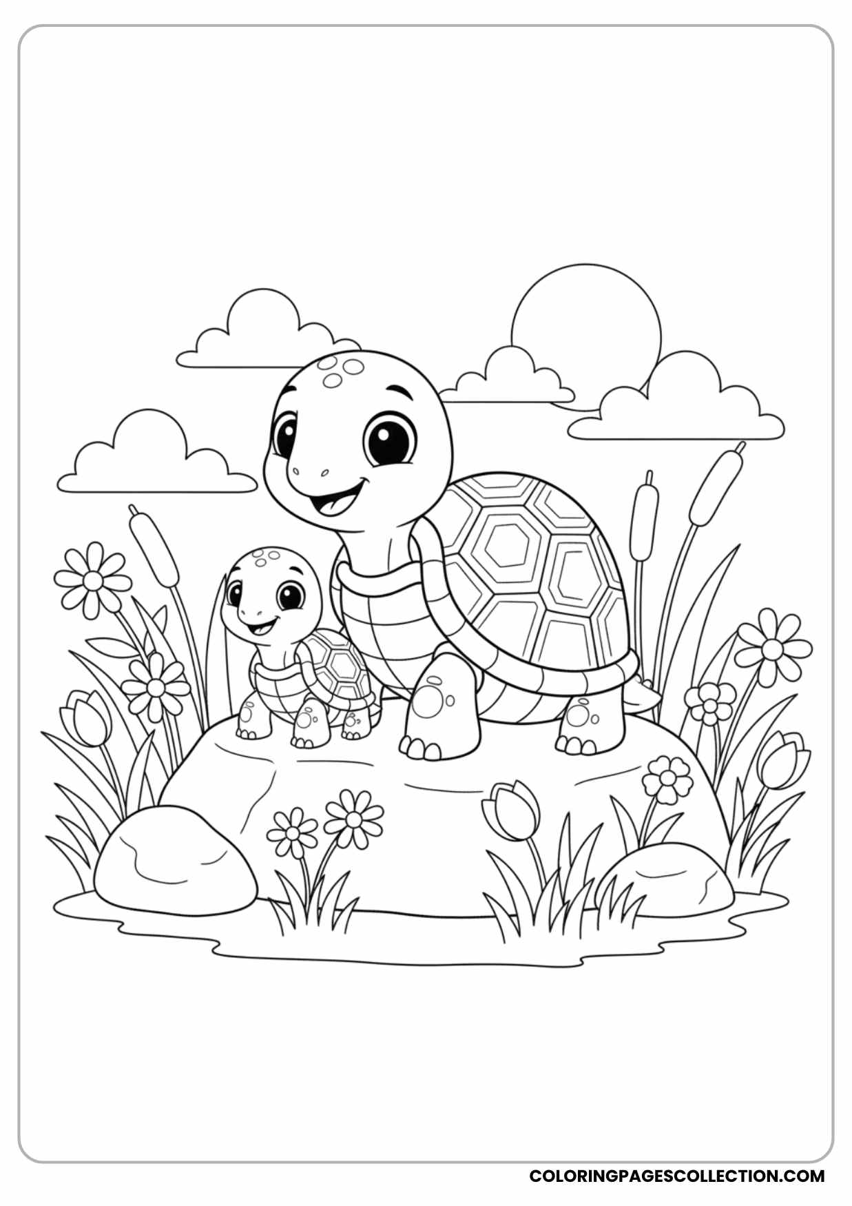 Mother and Baby Turtle on a Rock