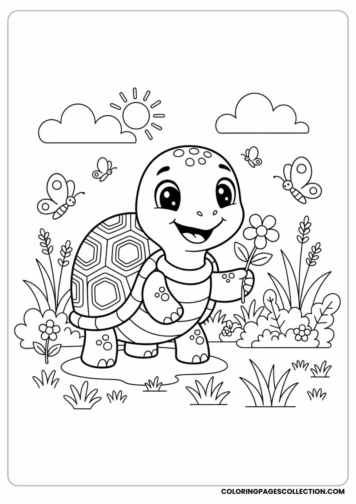Happy Turtle with Flowers