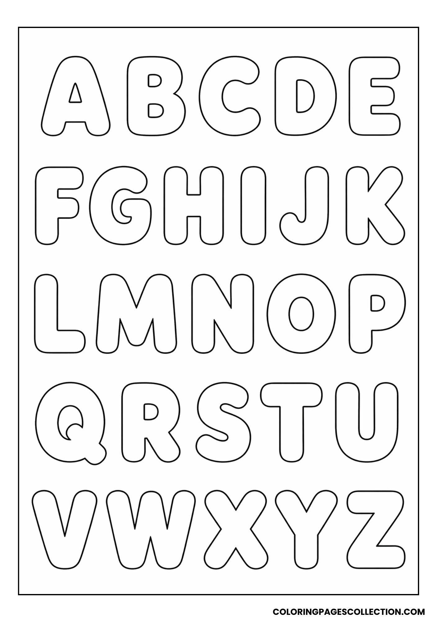 Clean A–Z Bold Alphabet Sheet (Outline only)