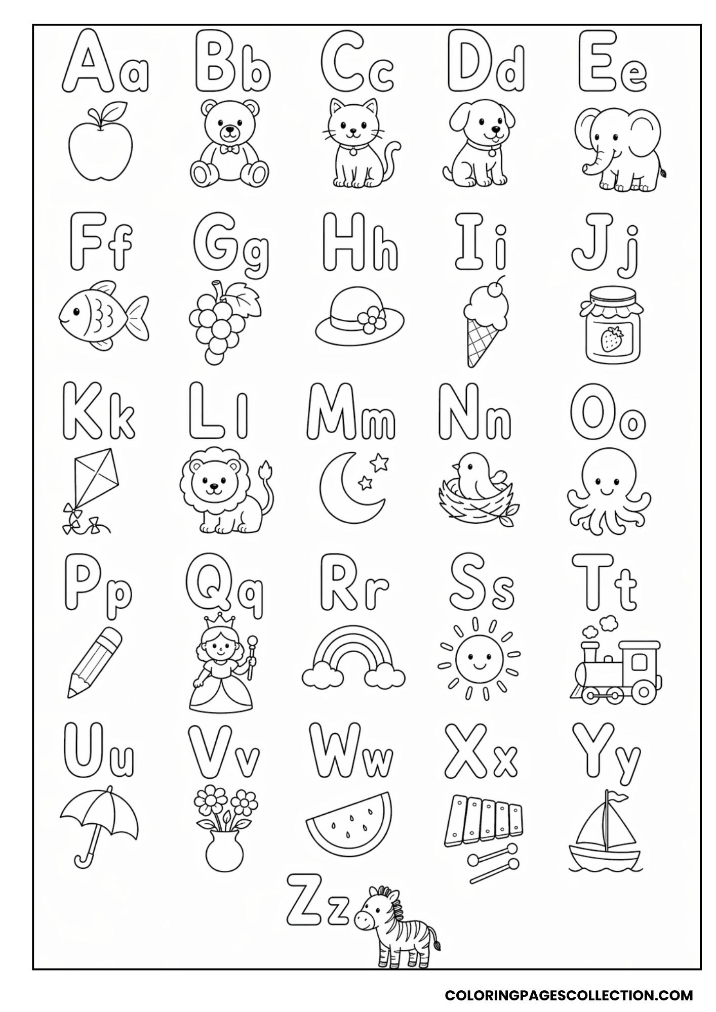 Full Alphabet A–Z Fun Page (Like crowded doodle sheet)