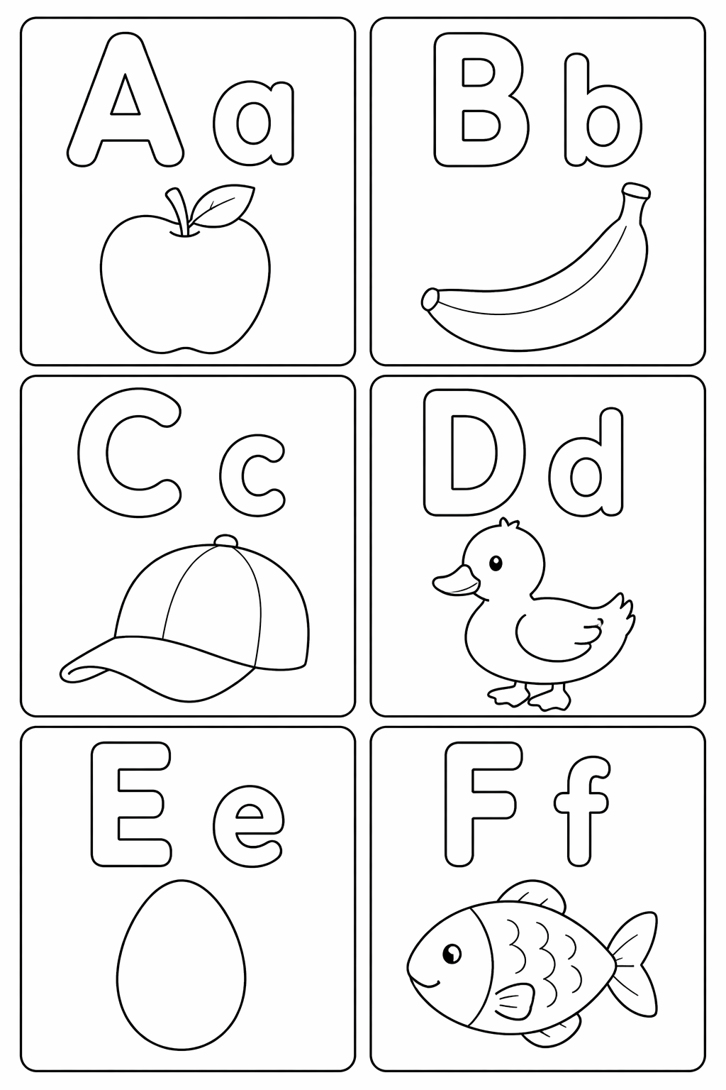 Preschool Grid Worksheet (A–F with objects)