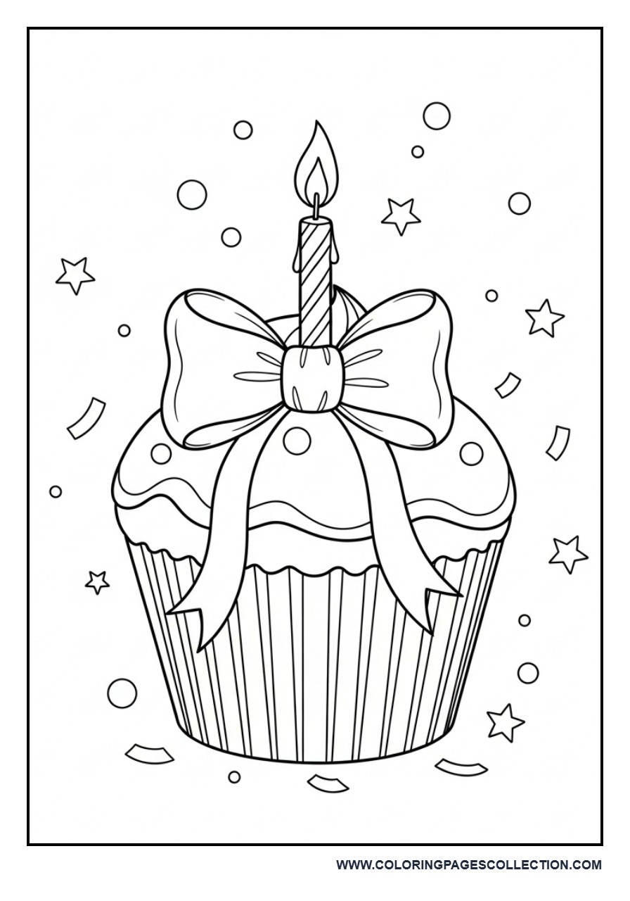 Birthday Cupcake with Bow and Candle