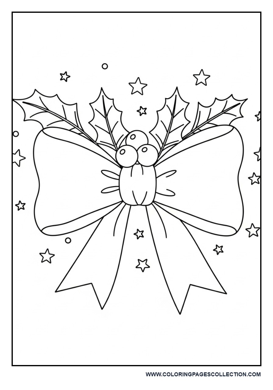 Christmas Bow with Holly Leaves