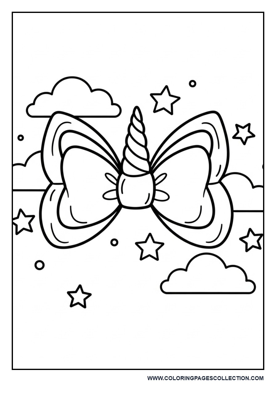 Unicorn Hair Bow with Clouds
