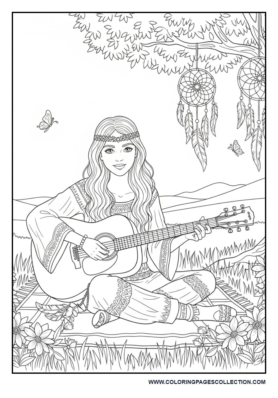 Boho Girl with Guitar