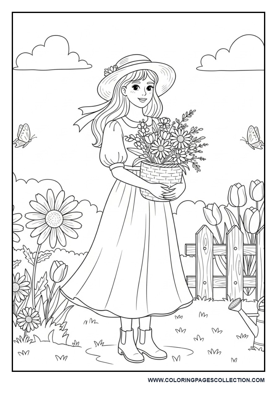 Cottagecore Girl in a Flower Garden