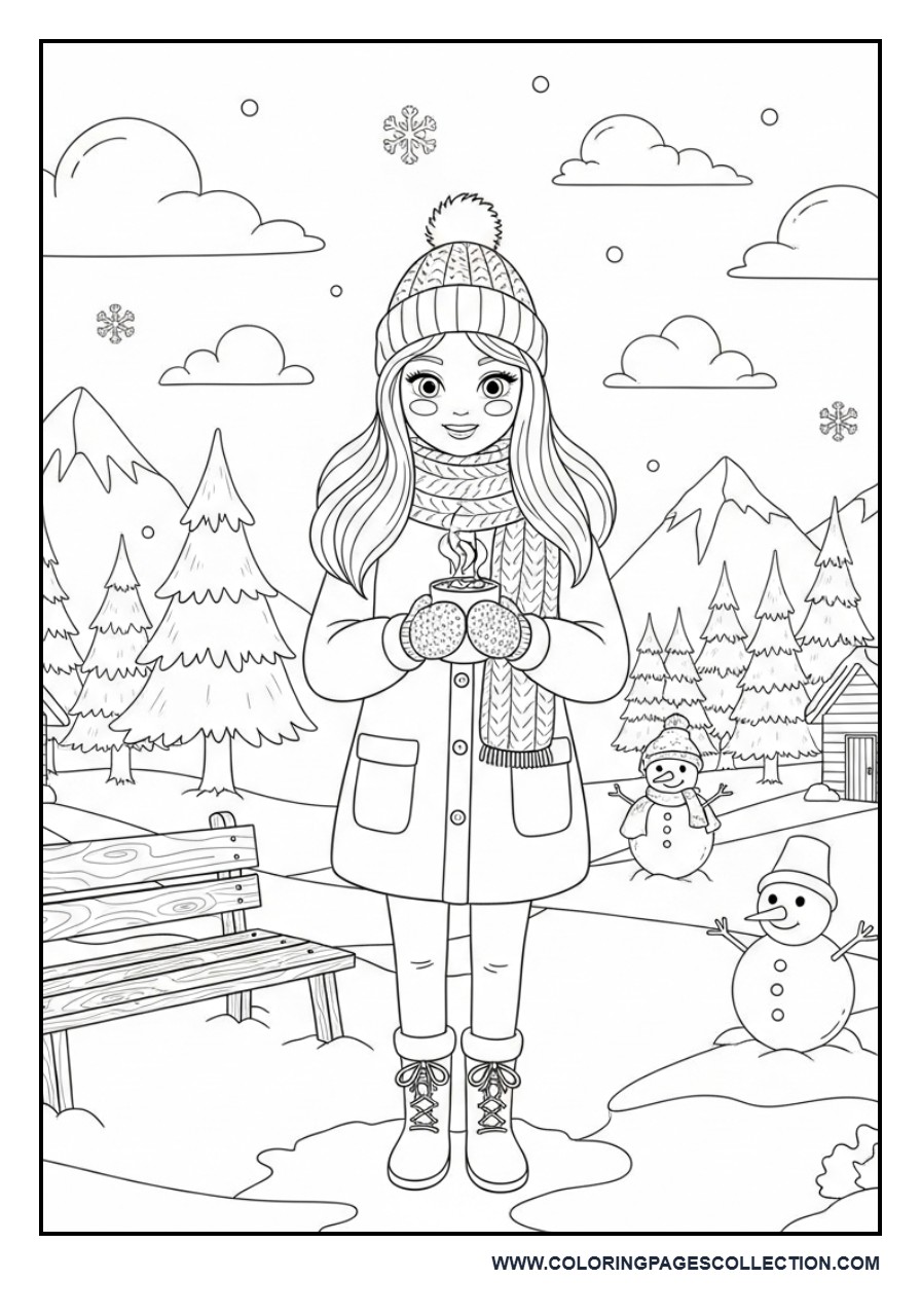 Cozy Winter Girl with Hot Cocoa