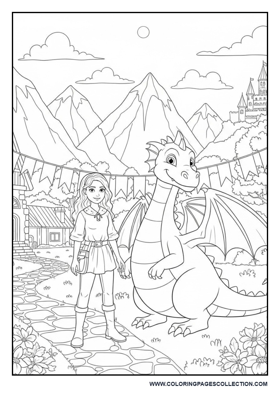 Friendly Dragon and Teen Girl