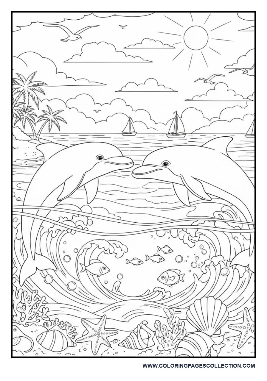 Playful Dolphins by the Ocean