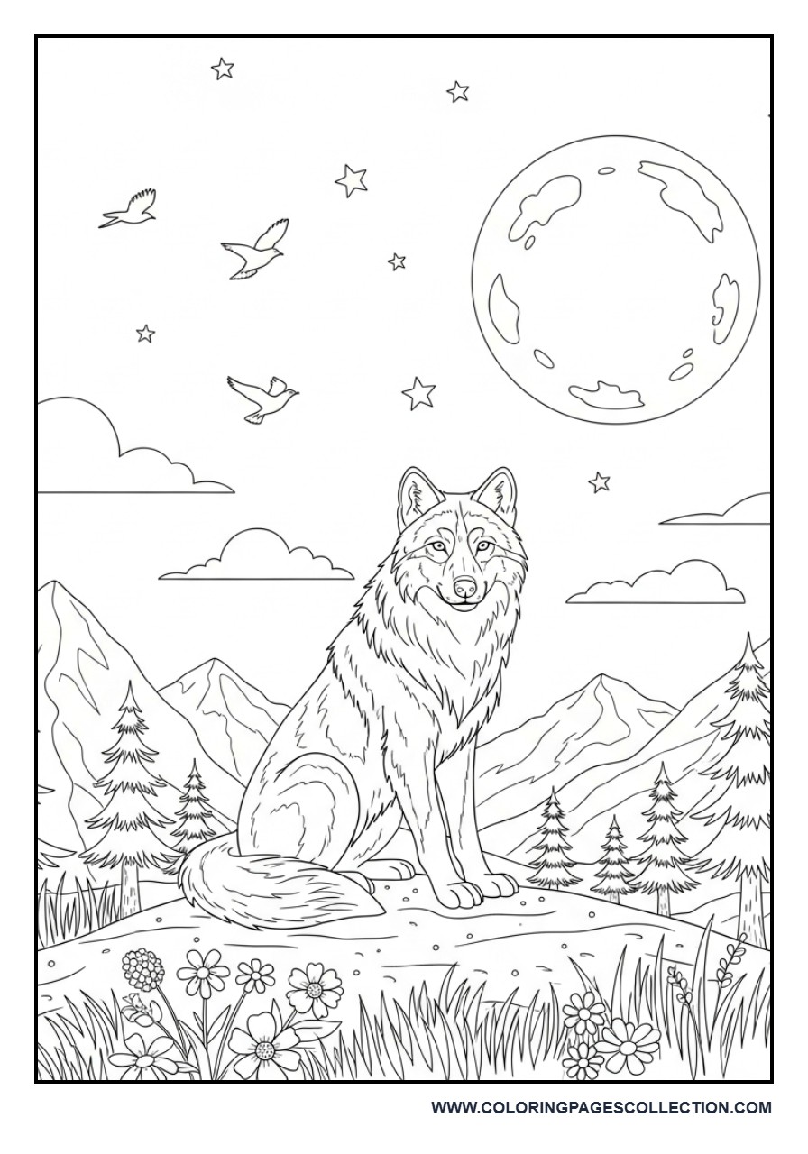 Wolf Under the Night Sky