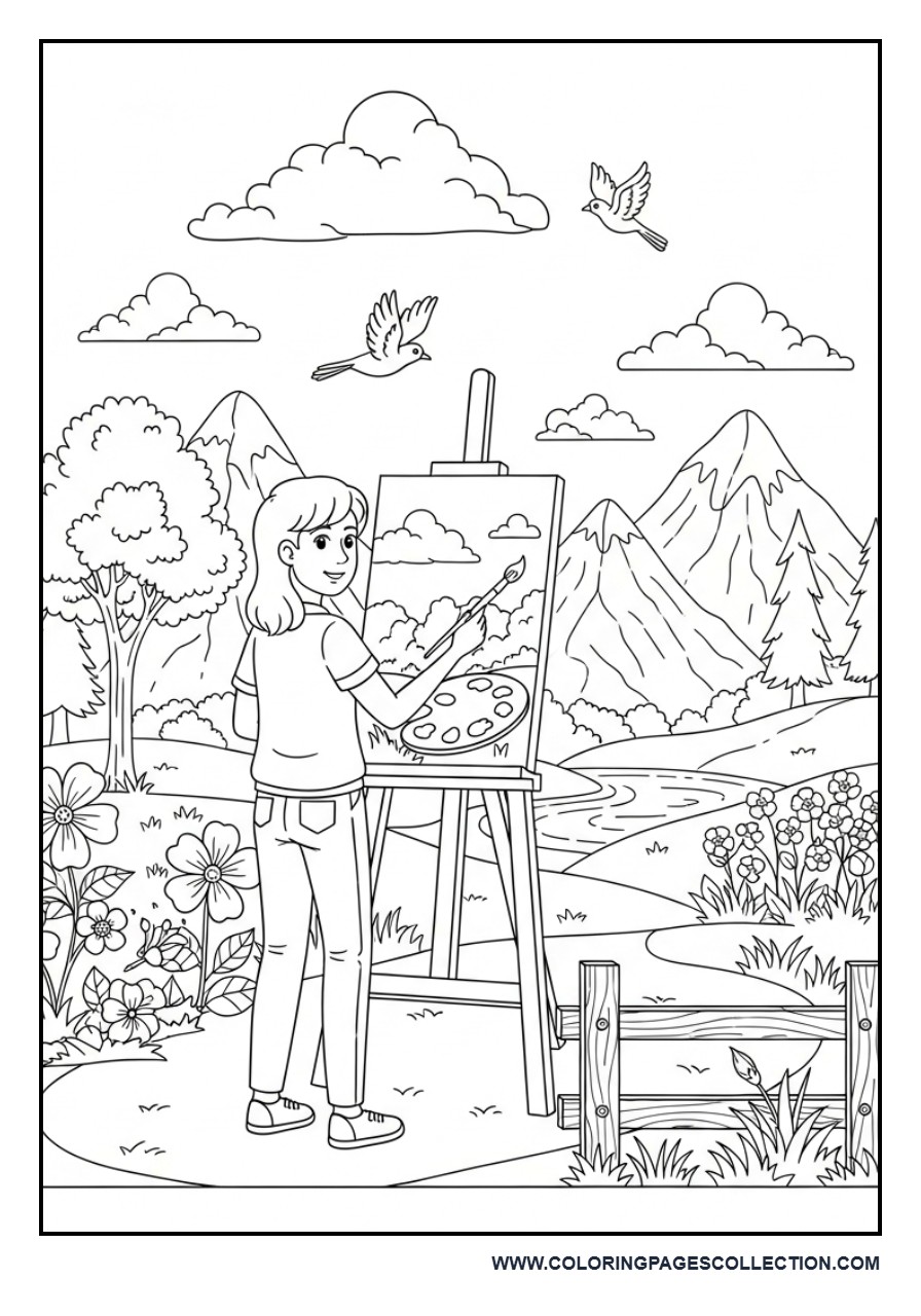 Young Artist Painting Outdoors