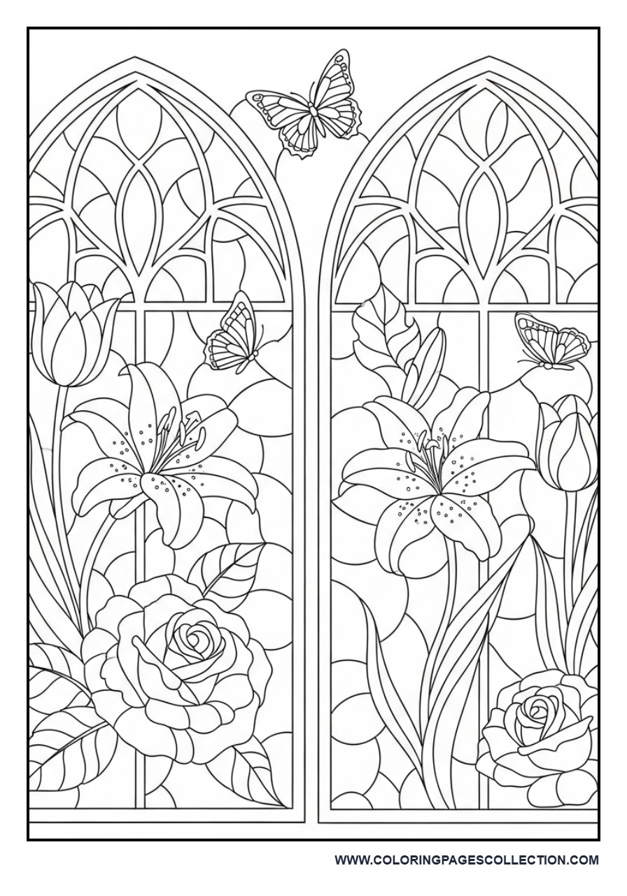 Stained Glass Floral Window