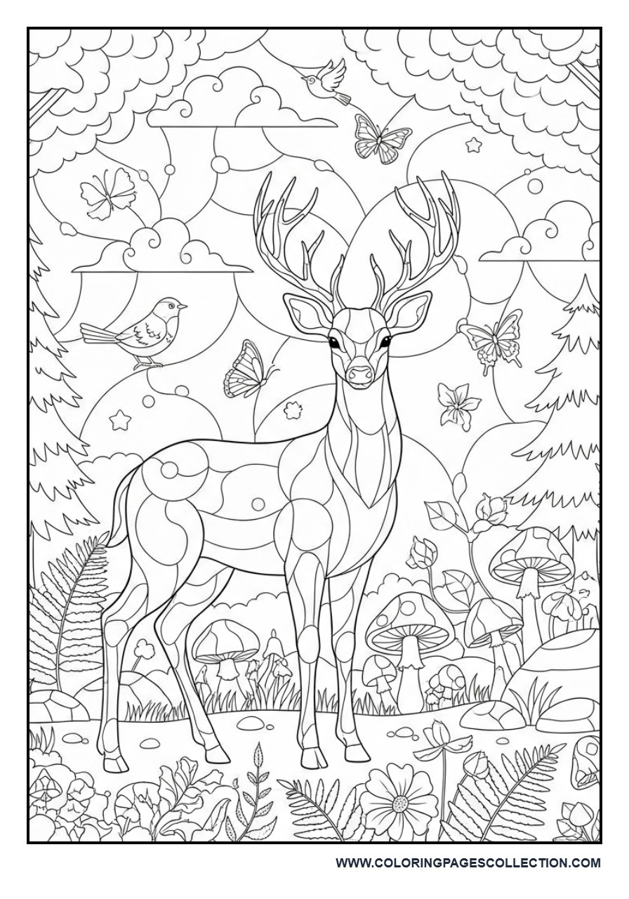 Stained Glass Forest Deer