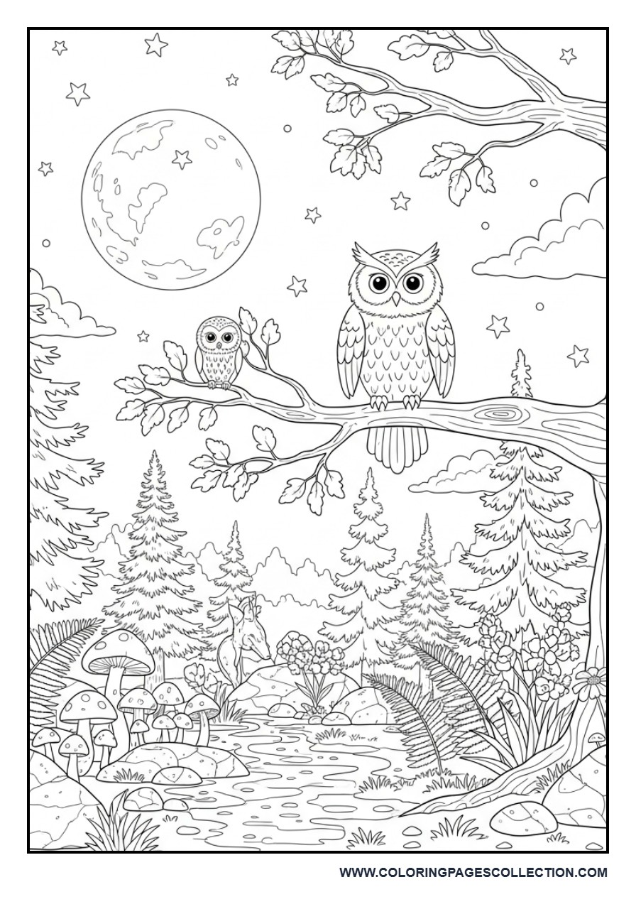 Wise Owl Moonlight Forest