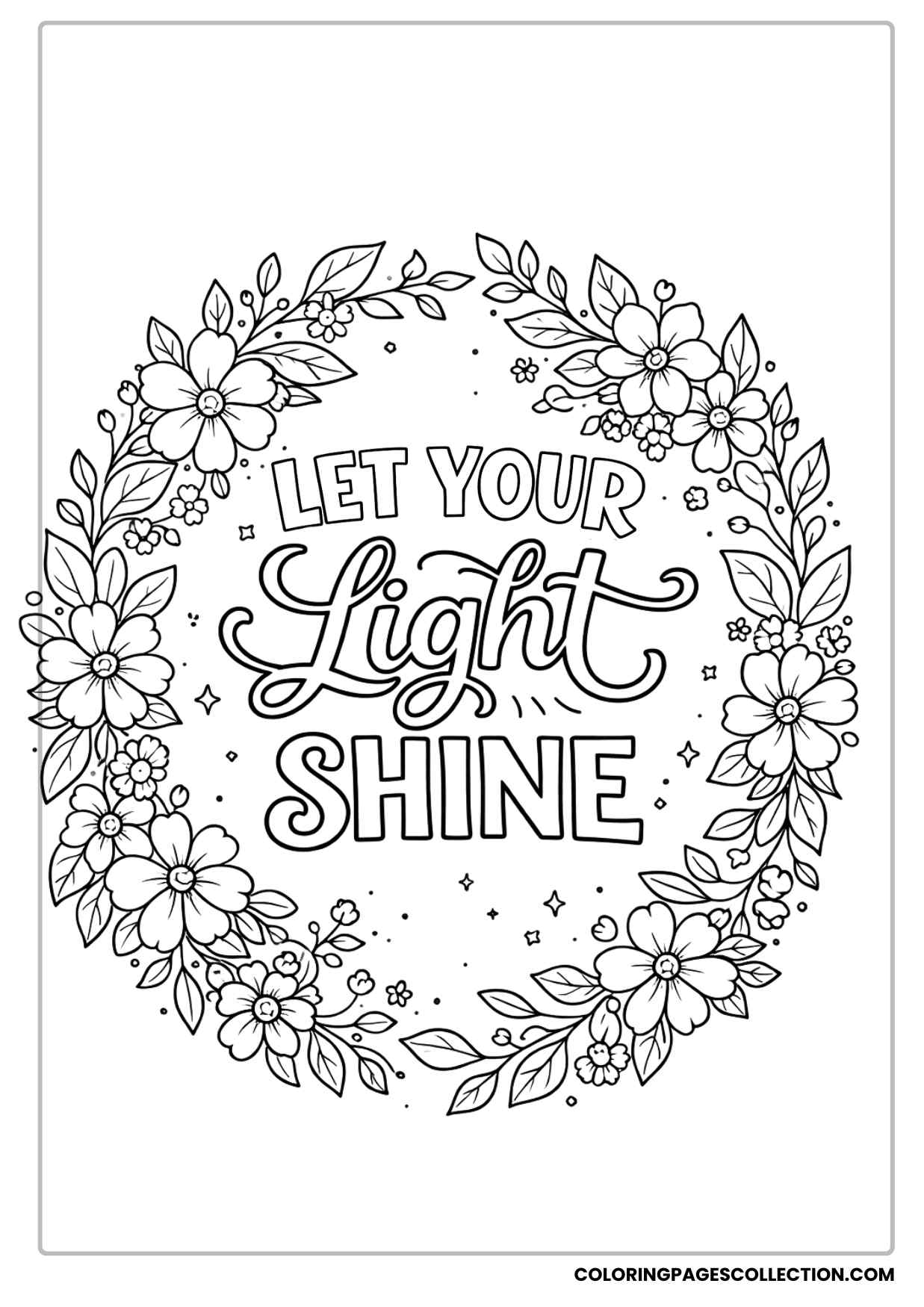 floral wreath blessing let your light shine coloring page