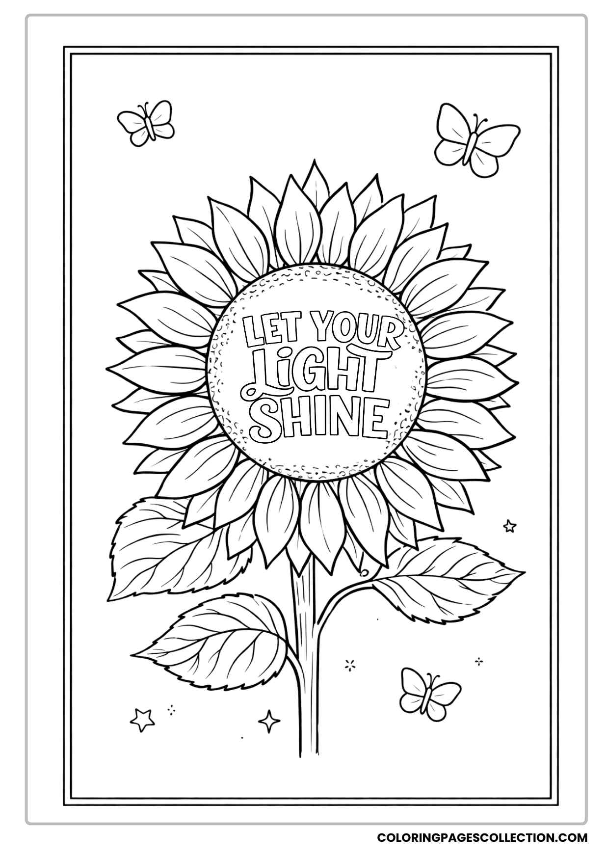 sunflower shine message let your light shine coloring sheet