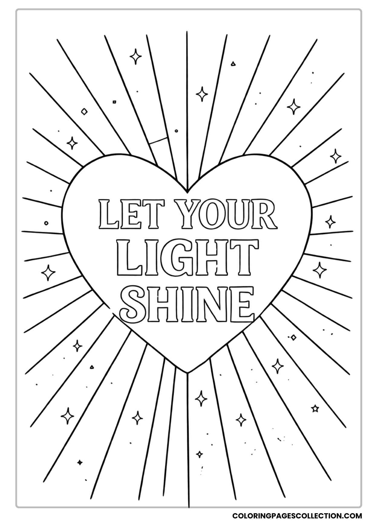 heart of light rays let your light shine coloring sheet