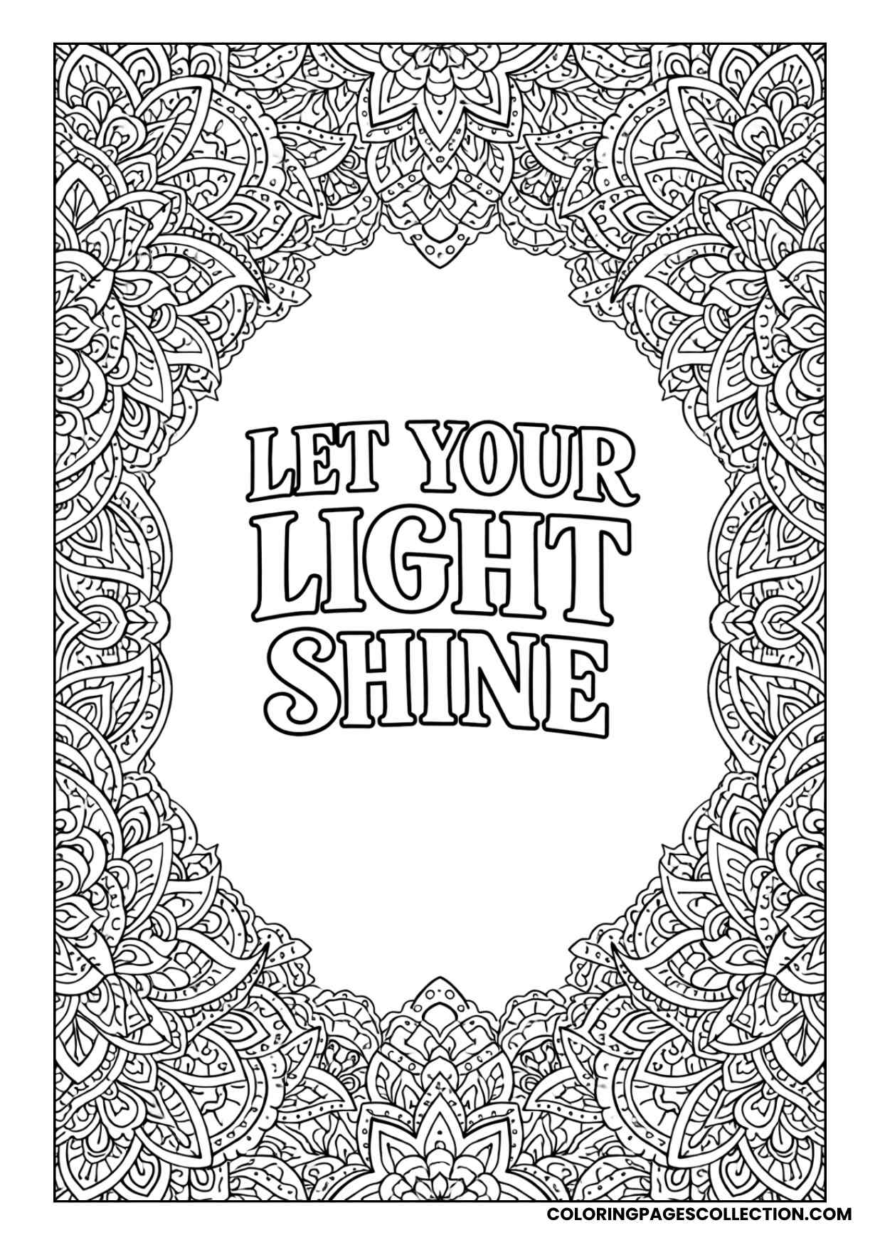 decorative mandala frame let your light shine coloring sheet
