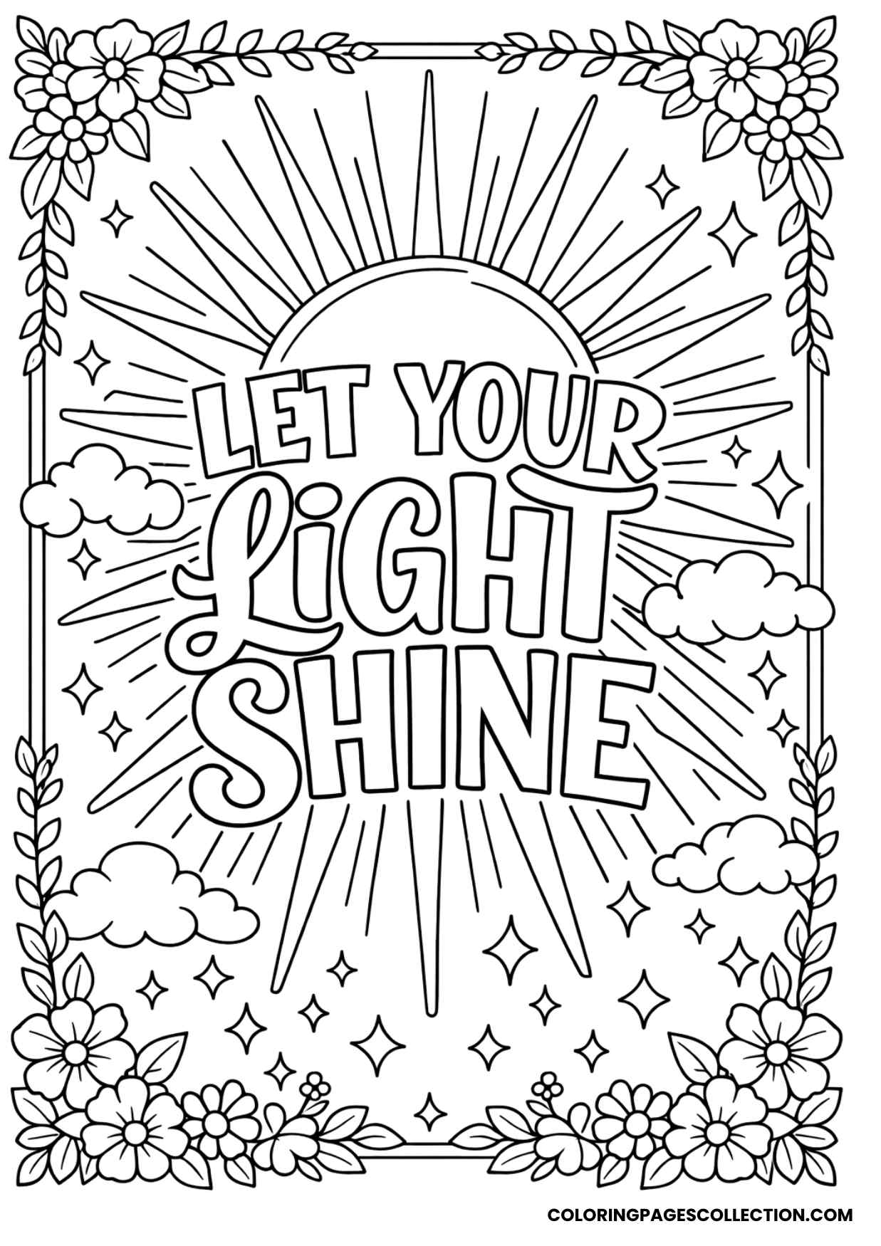 sunburst sky inspiration let your light shine coloring page