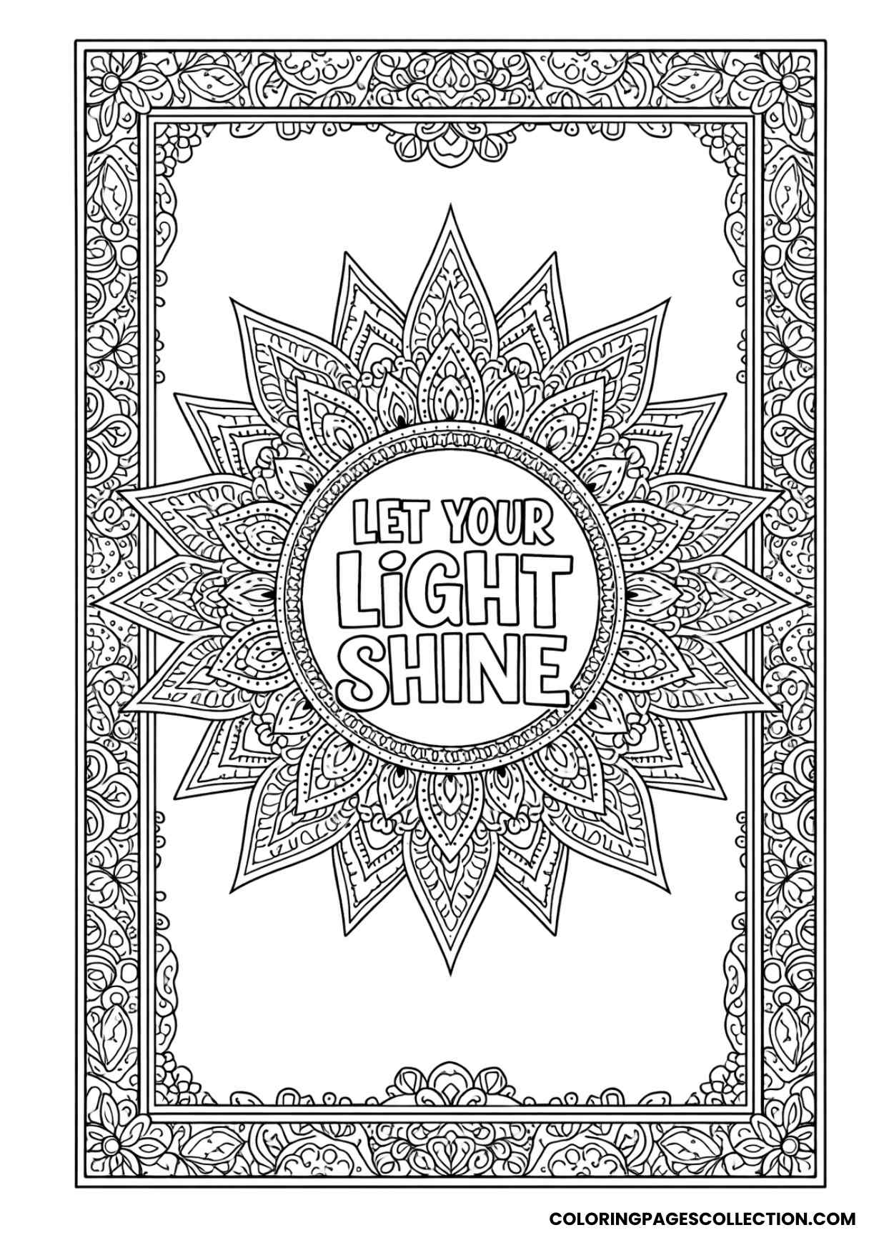 mandala sunburst let your light shine coloring page