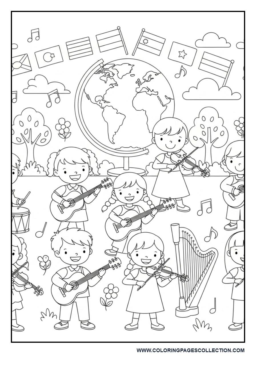 Around the World Music Festival Coloring Page