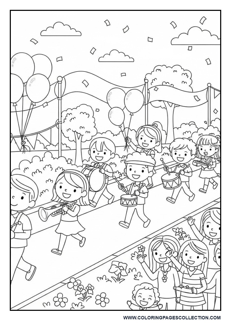 Balloon Music Parade Coloring Page