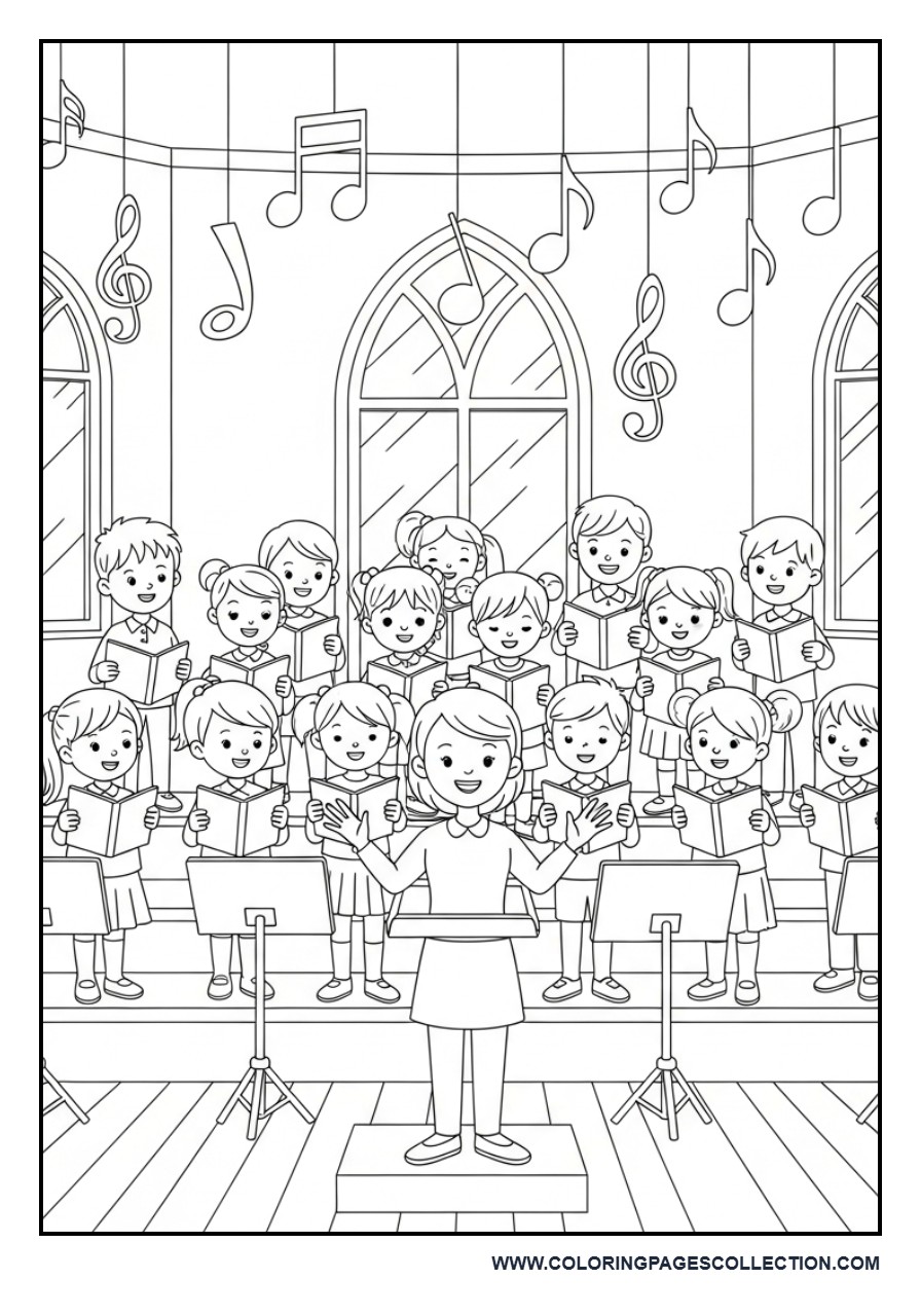 Choir Singing Together Coloring Page