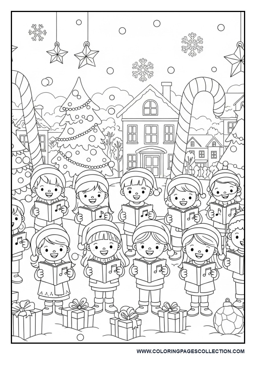 Christmas Carol Singers Coloring Page