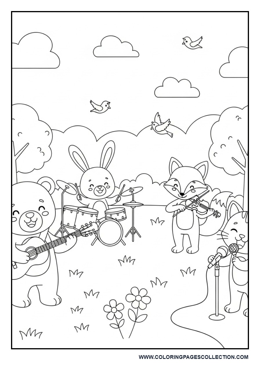 Cute Animal Band Coloring Page