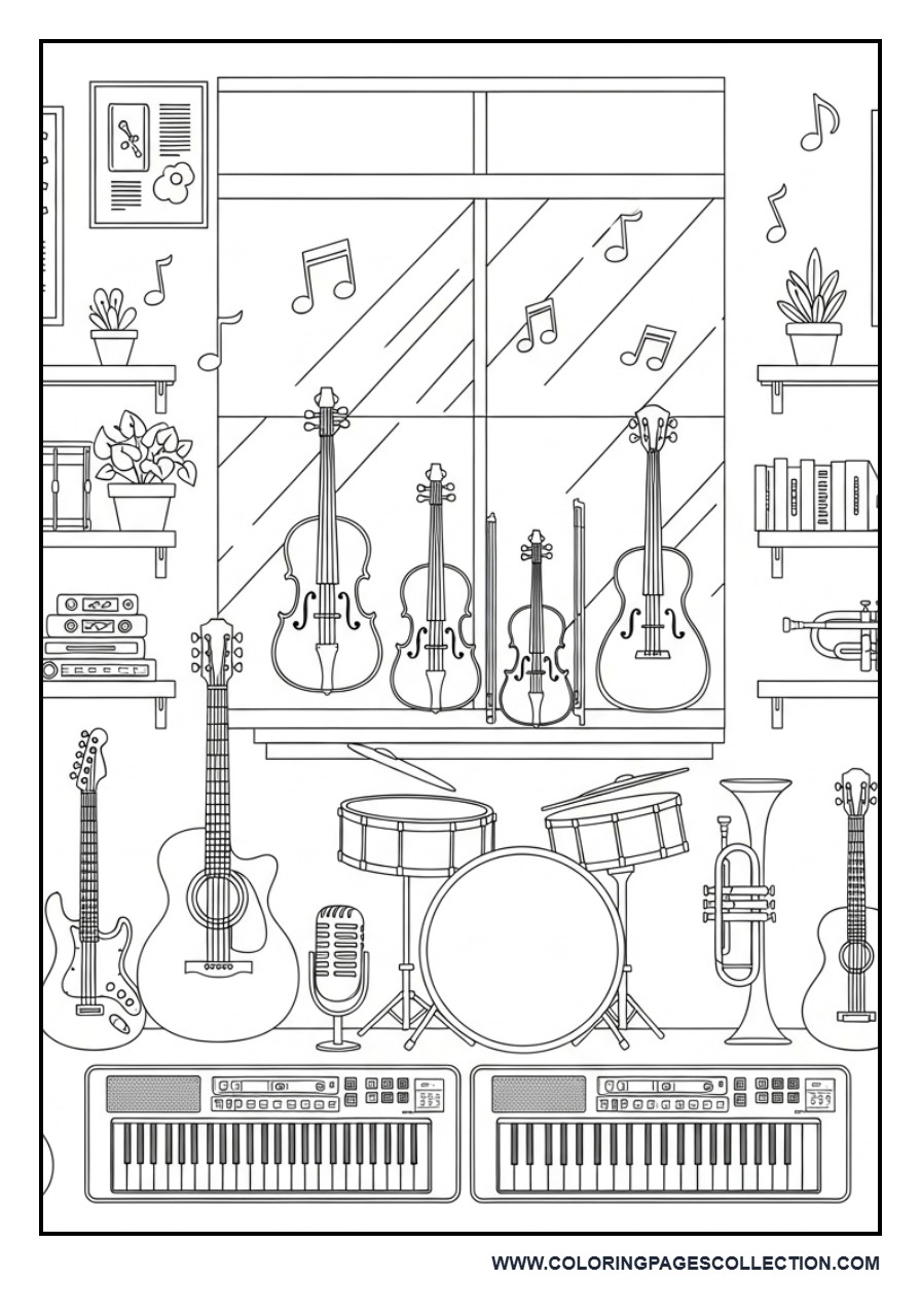 Happy Music Store Coloring Page