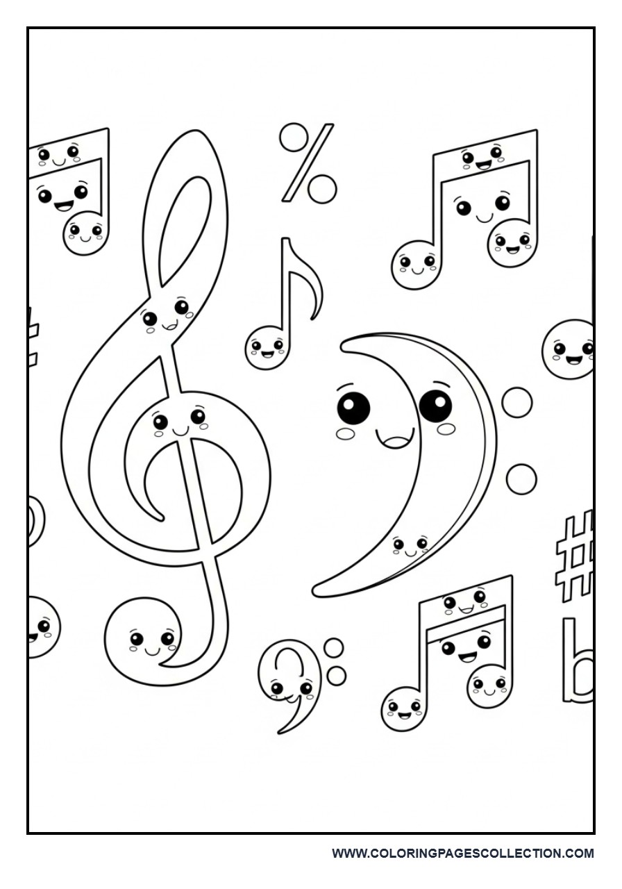 Happy Music Symbols Coloring Page