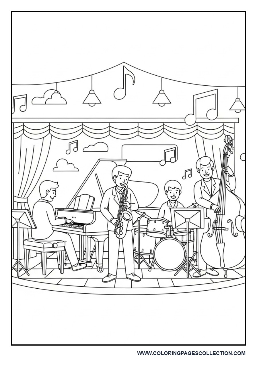 Jazz Band Performance Coloring Page