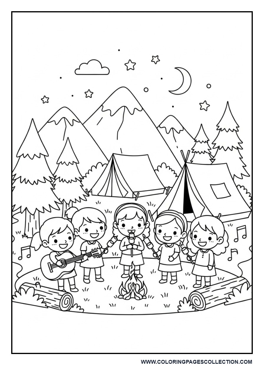 Music Around the Campfire Coloring Page