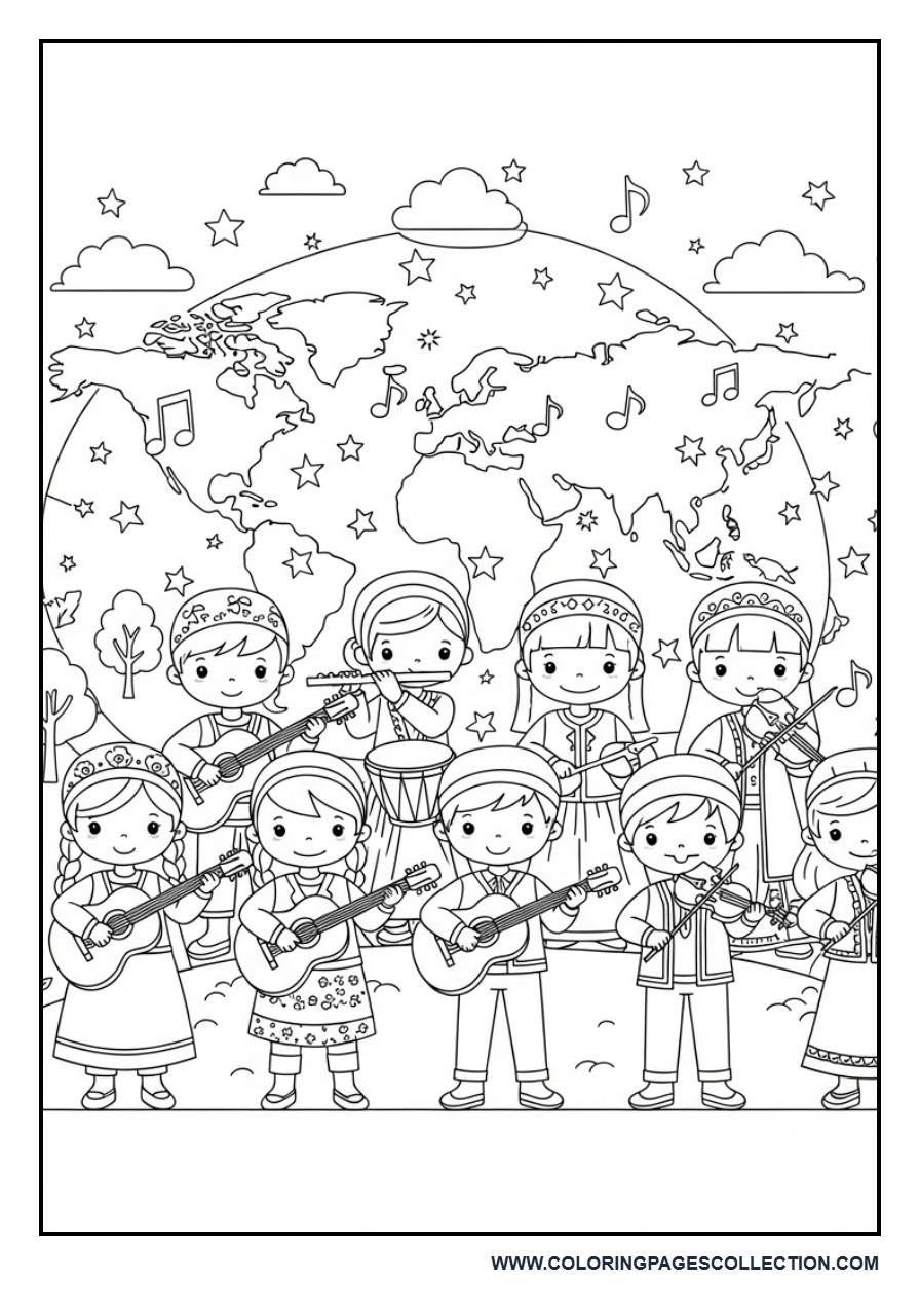 Music Around the World Coloring Page