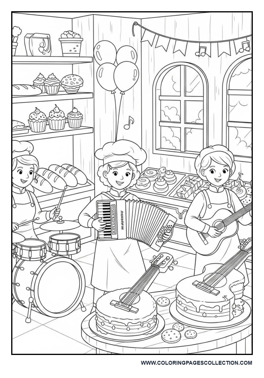 Music Bakery Band Coloring Page