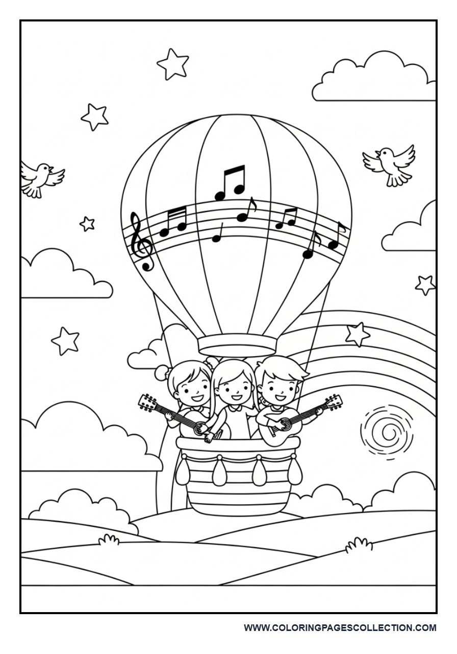 Music Balloon Ride Coloring Page