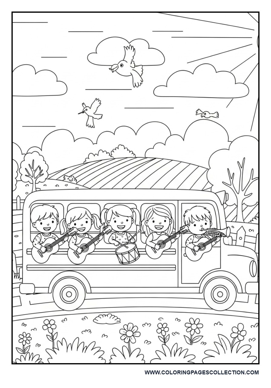 Music Bus Adventure Coloring Page