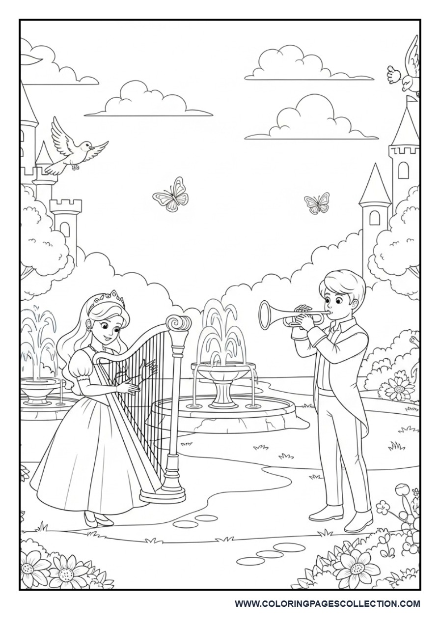 Music Castle Garden Coloring Page