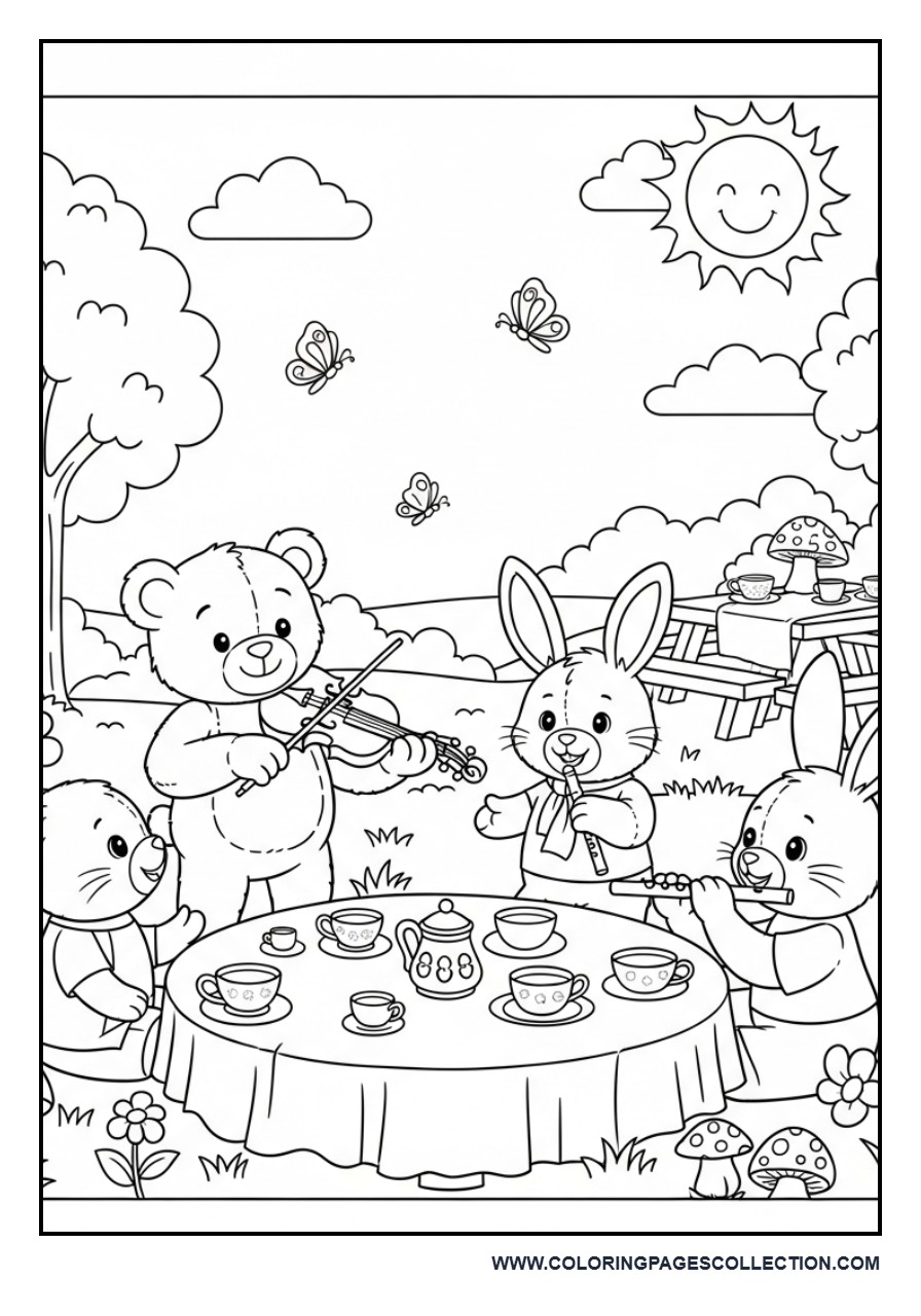 Music Garden Tea Party Coloring Page