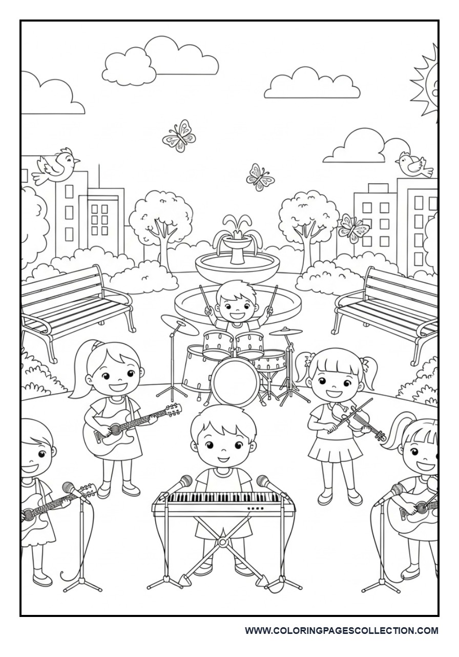 Music in the City Park Coloring Page
