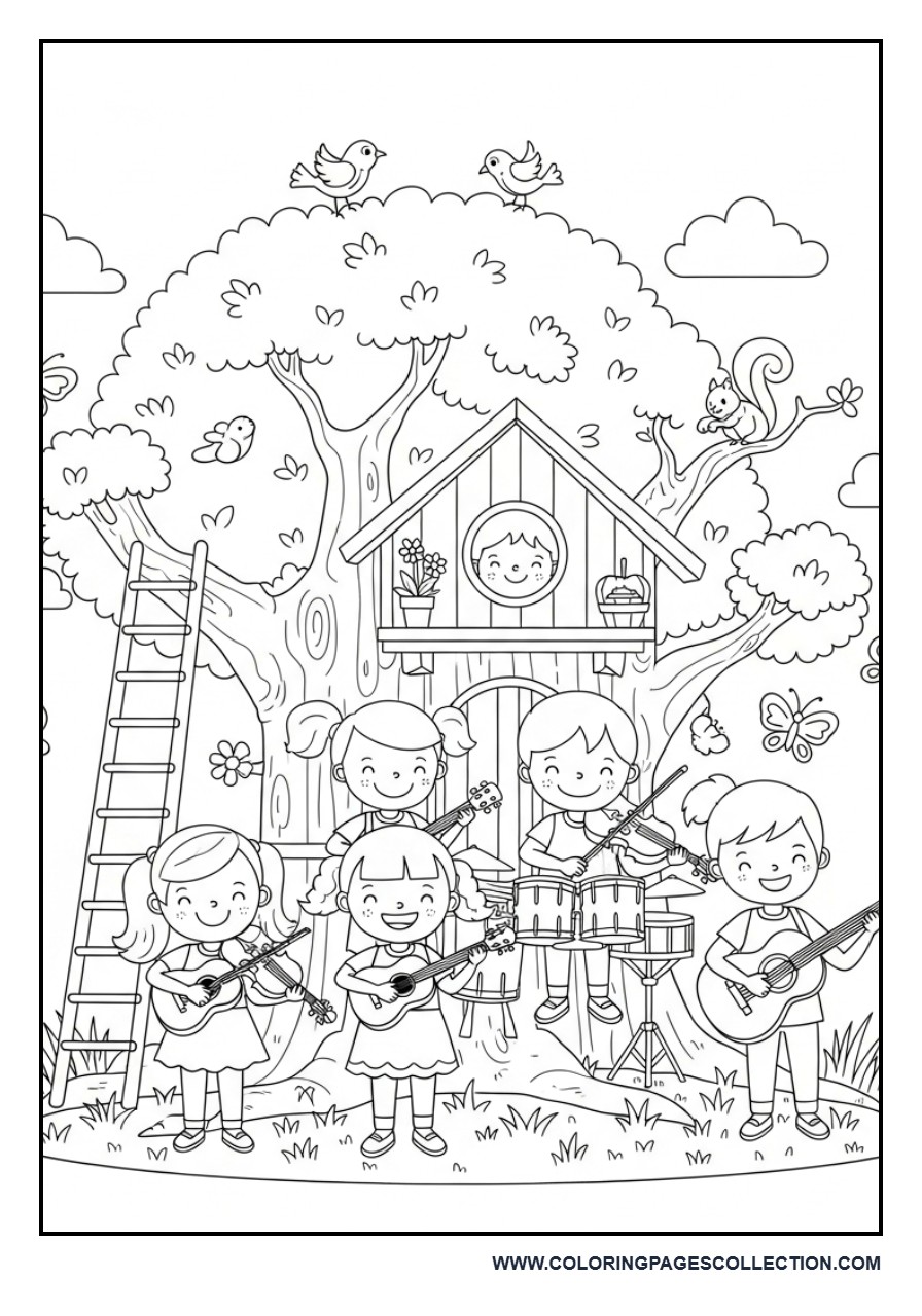 Music in the Treehouse Coloring Page