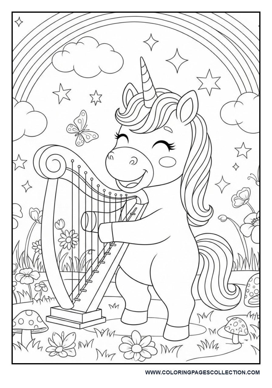 Music-Loving Unicorn Coloring Page