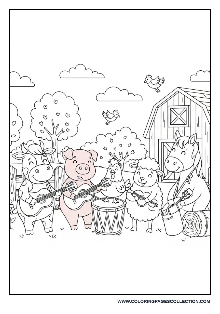Music on the Farm Coloring Page
