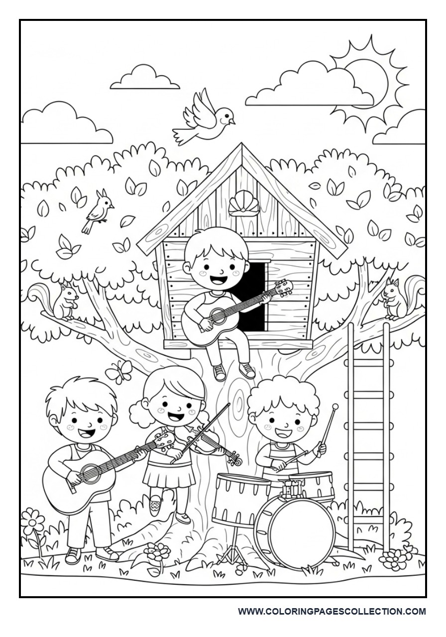 Music Treehouse Coloring Page