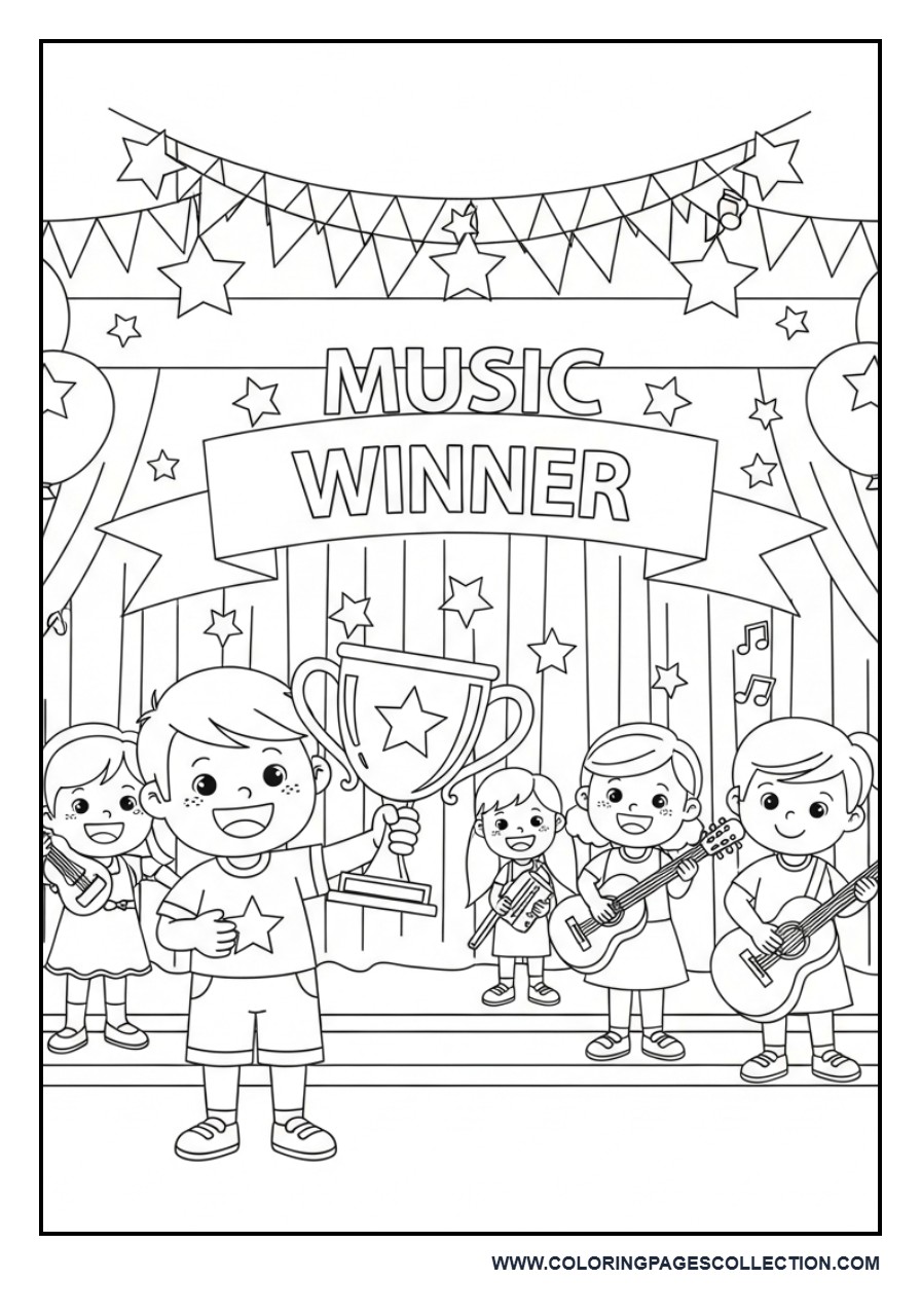 Music Trophy Celebration Coloring Page