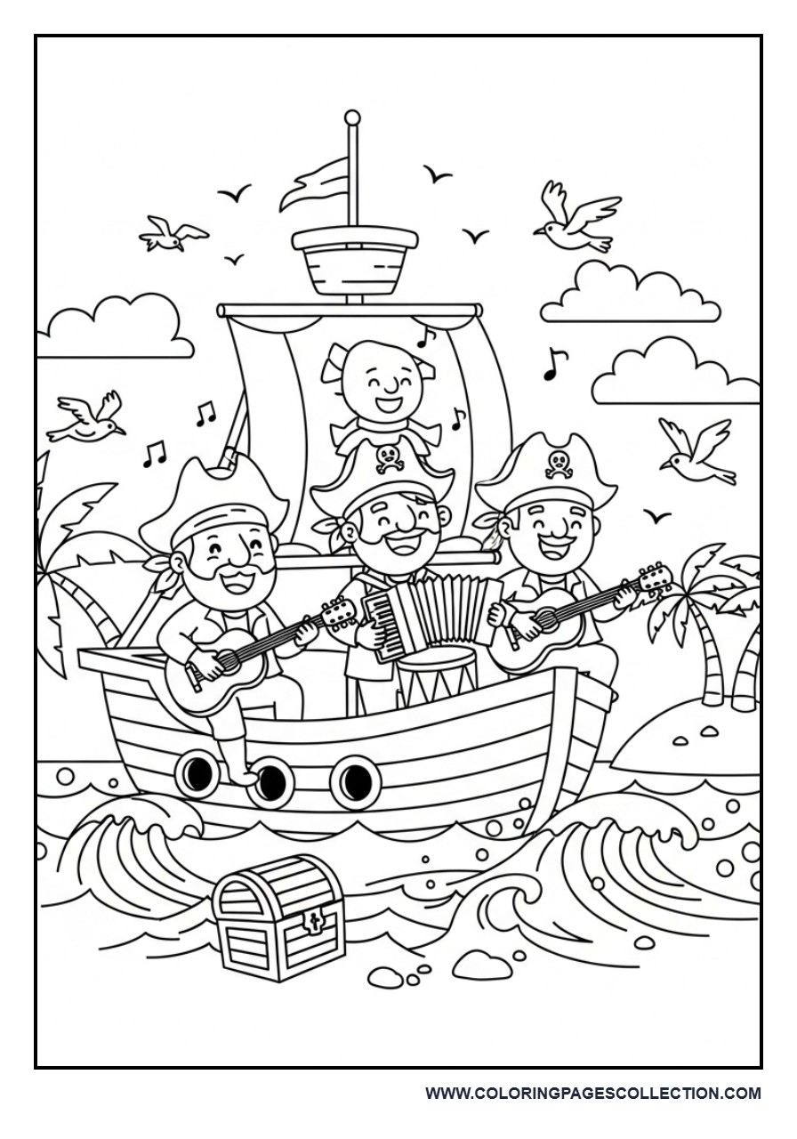 Pirate Music Party Coloring Page