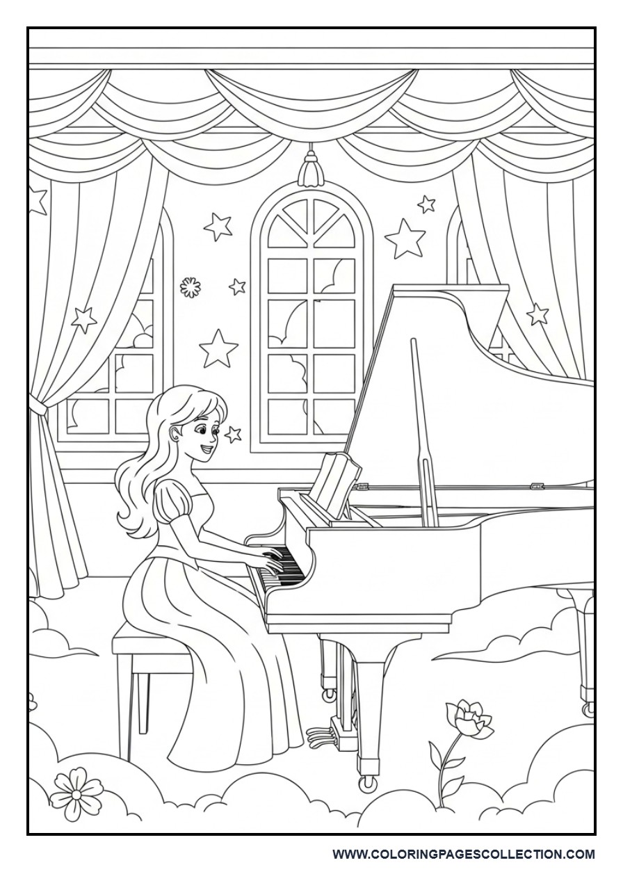 Princess Music Performance Coloring Page