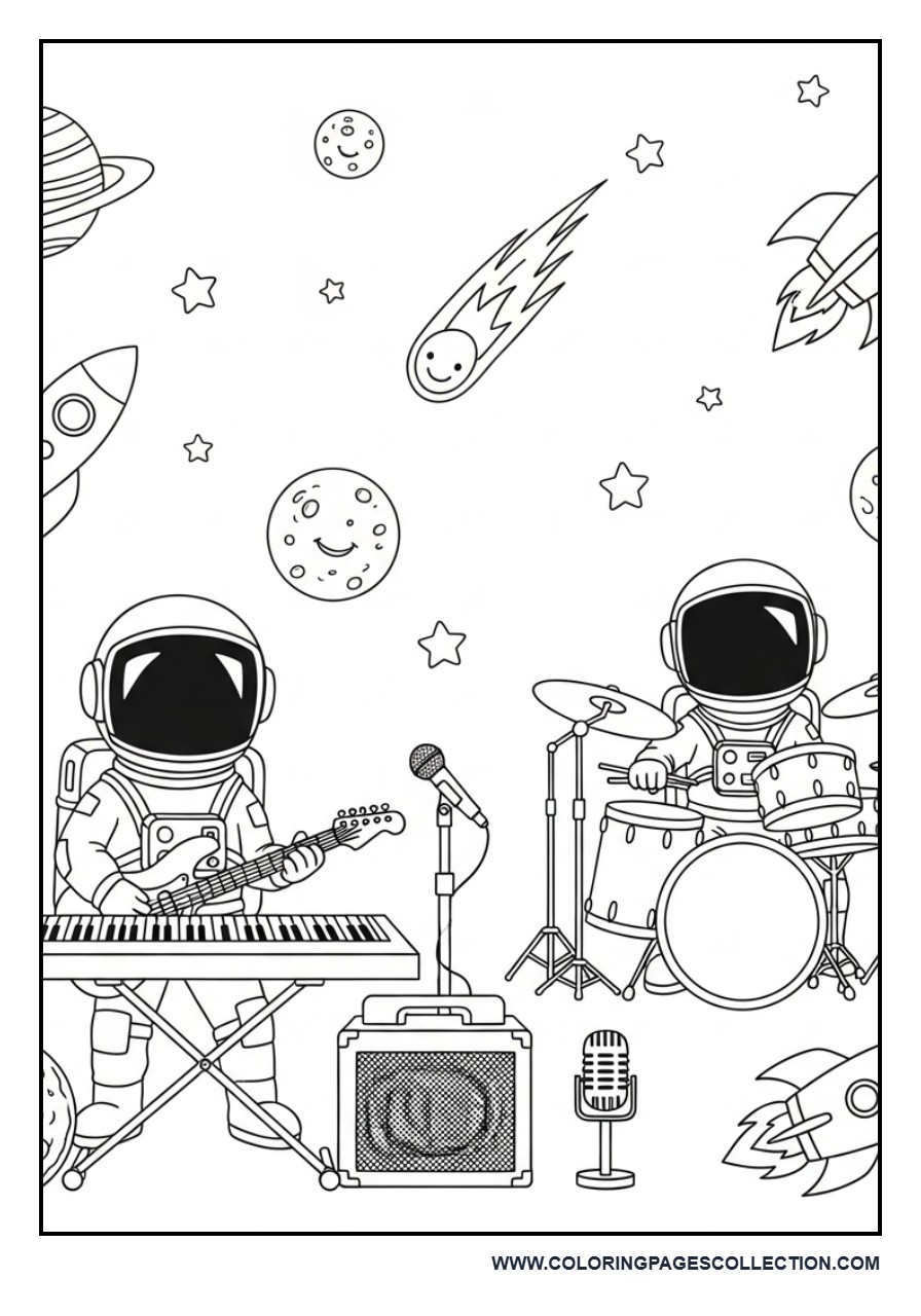 Space Music Band Coloring Page