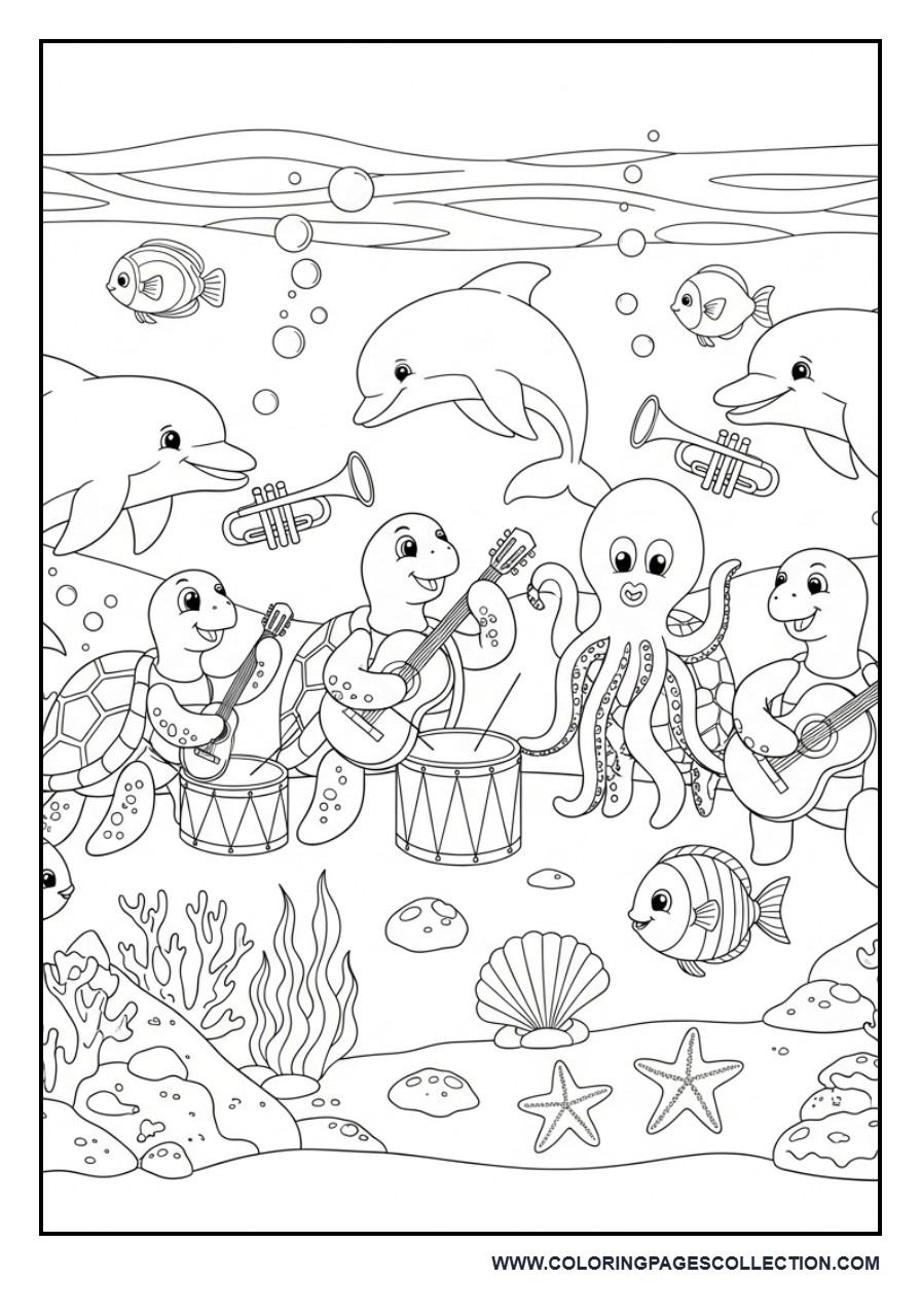 Underwater Music Parade Coloring Page