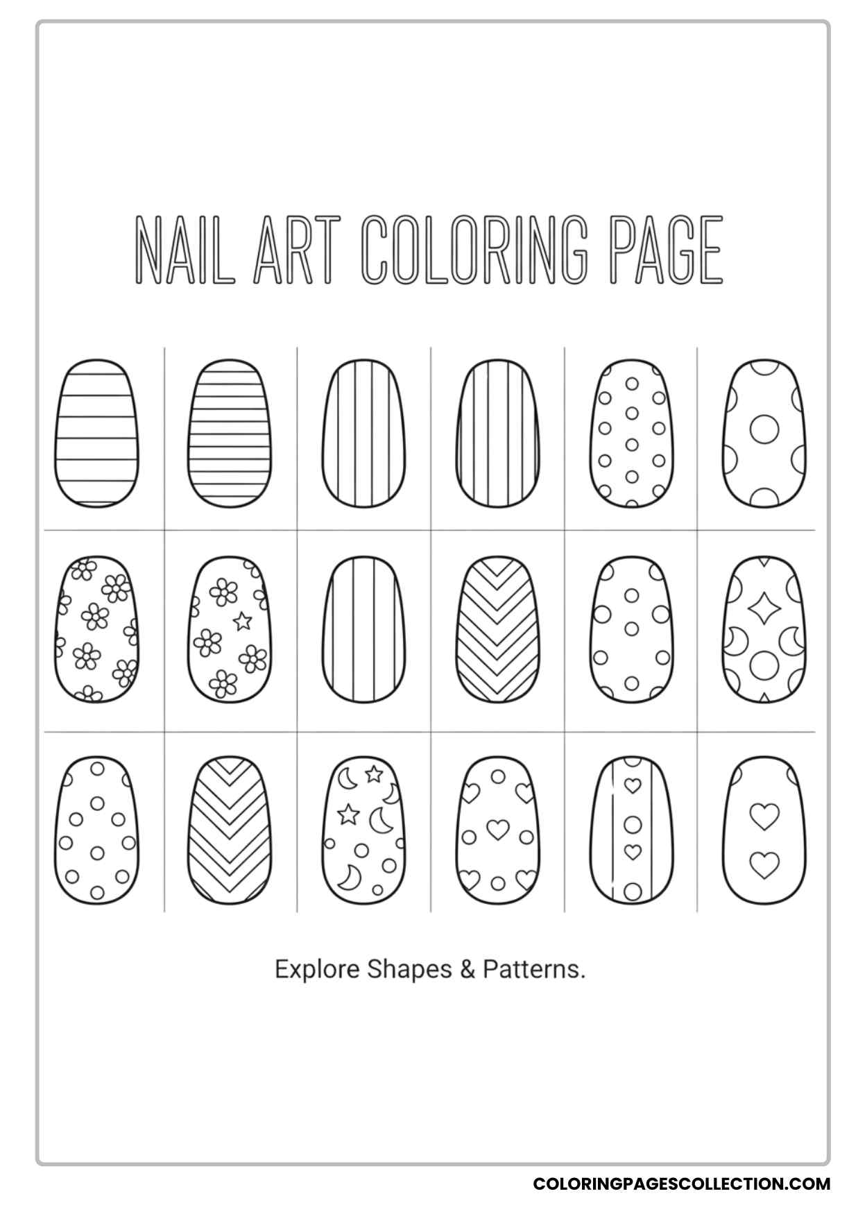 Multiple Nail Shapes Chart Coloring Sheet